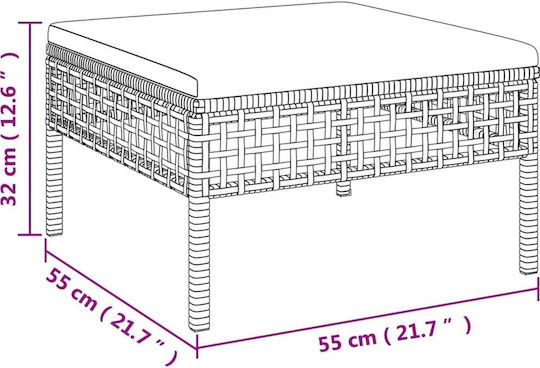 Металик Градински Табурет Куб с Възглавница Сив 55x55x32см