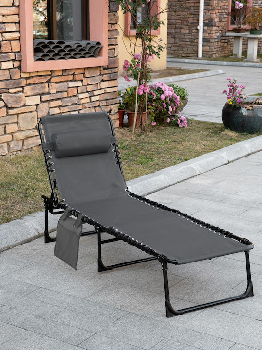 Deckchair Metallic with Cushion Gray 185x58x30cm.