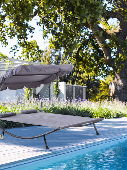 Sunbed Double Metal with Sunshade & Wheels Gray 200x170x134cm.