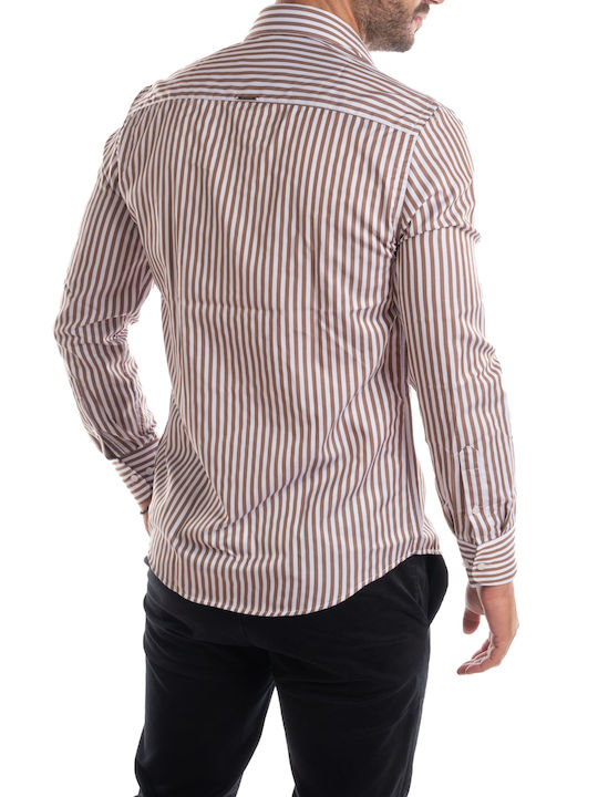 Vittorio Artist Men's Shirt Long Sleeve Striped Brown