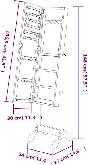 vidaXL Boden- oder Standspiegel mit Weißem Holzrahmen 146x37cm