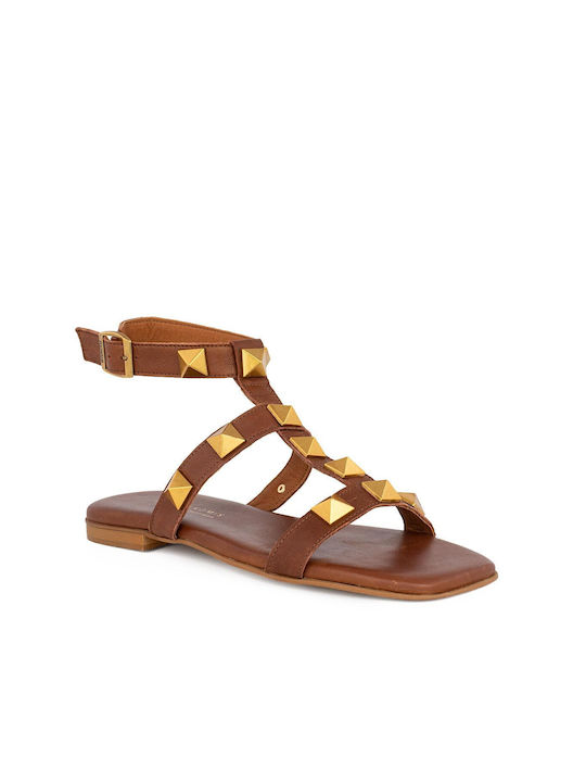 Komis & Komis Leather Women's Sandals with Ankle Strap Tan