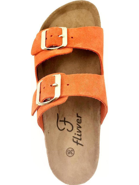 Leather Women's Flat Sandals Anatomic in Orange Color