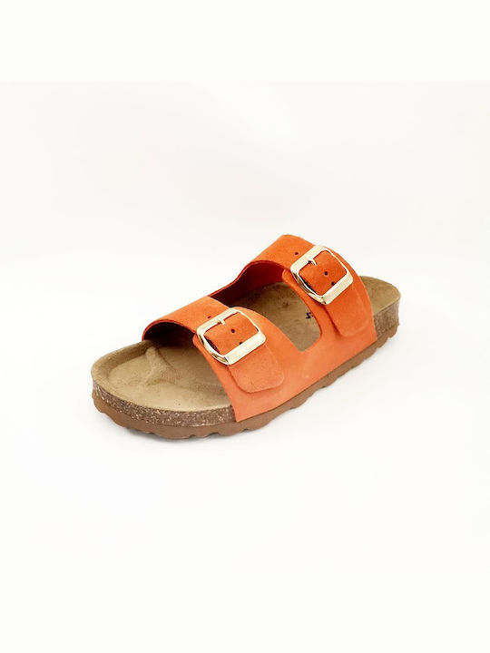 Flivver Leather Women's Flat Sandals Anatomic in Orange Color