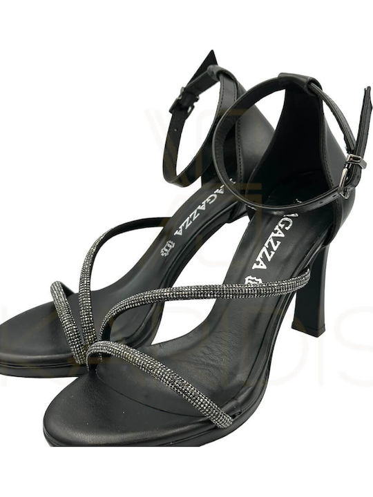 Leather Sandals Anatomic with Strass Black