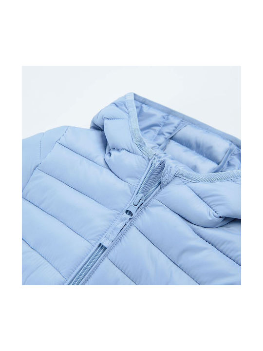 Boys Quilted Coat Light Blue with Ηood
