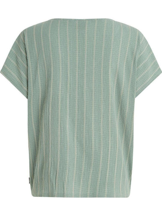 Women's Summer Blouse Short Sleeve Striped Green