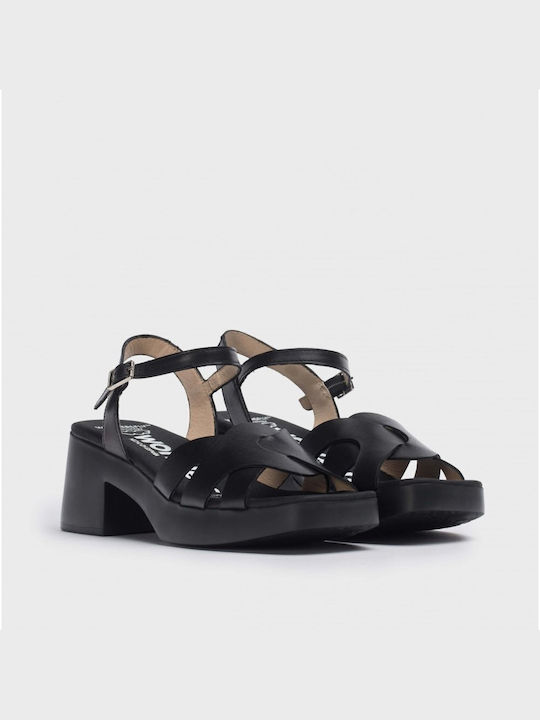 Wonders Leather Women's Sandals Black