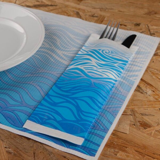 PaperQ Paper Plain Wave Smile Slim Line Utensil Case 2-Ply Light Blue 25x8.5cm 100pcs 5pcs