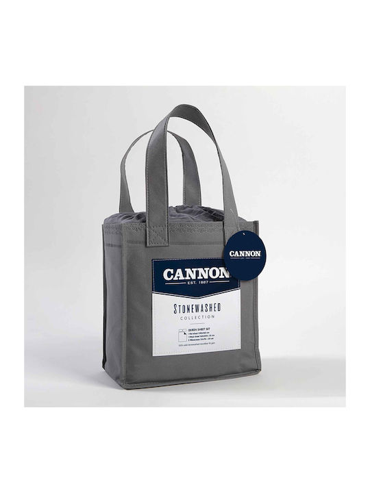 Cannon Stonewashed Σετ Σεντόνια Υπέρδιπλα με Λάστιχο 160x200+35εκ. Dark Gray (4τμχ)