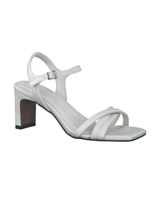 Marco Tozzi Synthetic Leather Women's Sandals White with Chunky Medium Heel