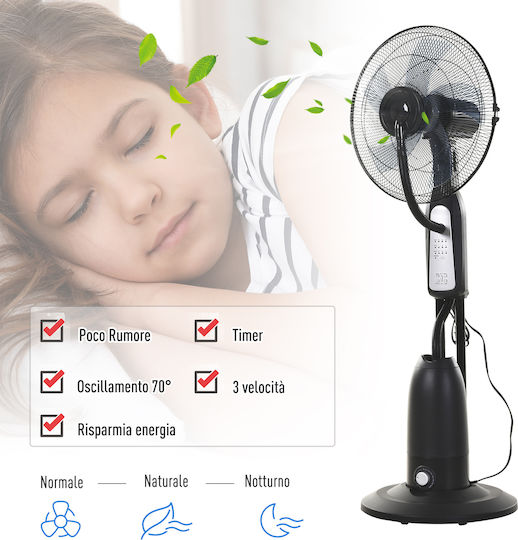 HomCom Ventilator Cu Ceață De Apă Putere 90W Diametru Ventilator 44cm Negru