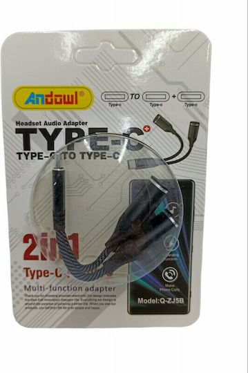 Andowl Q-ZJ5B Converter USB-C male to USB-C 2x female 1pcs