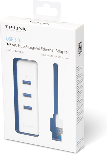 TP-LINK UE330 v2 USB-Hub mit 3 USB 3.0 Schnittstellen mit USB-A Anschluss Ethernet Weiß