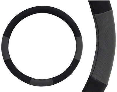 AMiO Car Steering Wheel Cover SWC-05 with Diameter 37-39cm Leatherette Black with Black Seam /AM