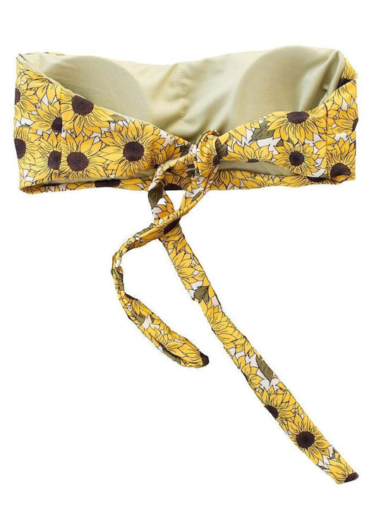 Women's Strapless Top Bikini with Leaves Design in Yellow Color