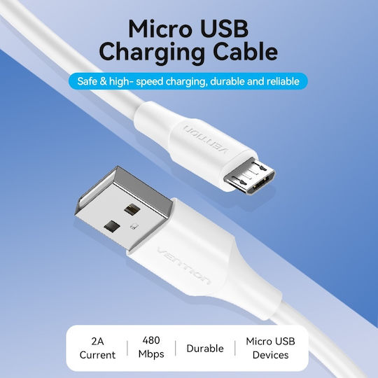 Vention 2m Regular USB 2.0 to micro USB Cable White (CTIWH)