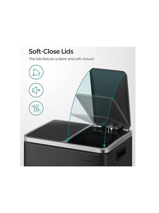 Songmics Soft-close Waste Bin Recycling Metallic with Pedal Black 30lt 1pcs