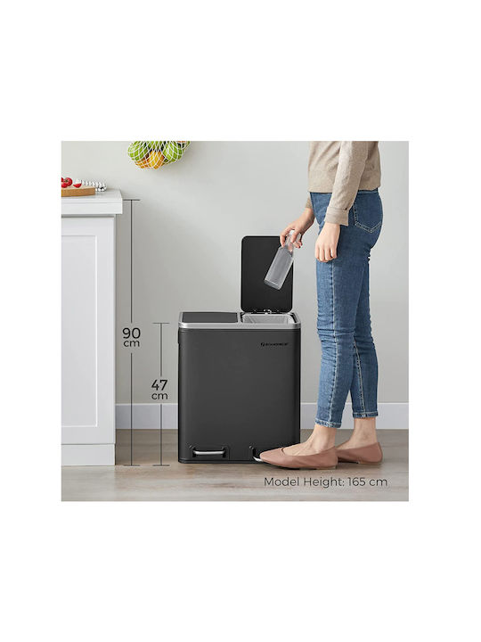 Songmics Soft-close Waste Bin Recycling Metallic with Pedal Black 30lt 1pcs