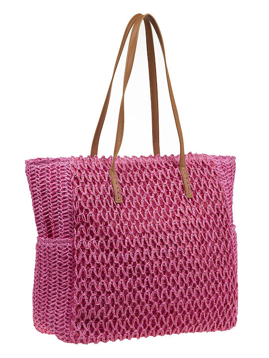 Verde Stroh Strandtasche Fuchsia