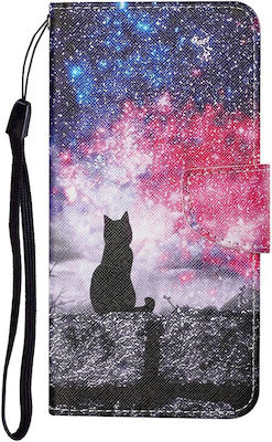 Colored Drawing Star Sky Cat Wallet Case (Xiaomi Redmi Note 12 4G)