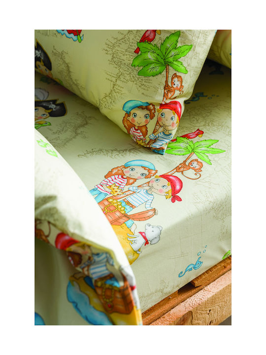 Charalambidis Textiles Sheet Set Single from Cotton & Polyester Beige 160x260cm 3pcs