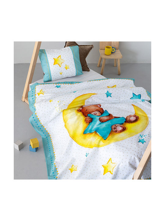 Palamaiki HB0604 Set Baby Bettwäsche Für Krippe Baumwolle Hellblau 120x160cm 3Stück