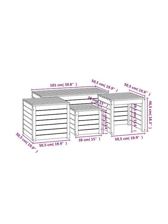 vidaXL Cutie de depozitare pentru exterior Lemn Alb L101xW50.5xH46.5buc