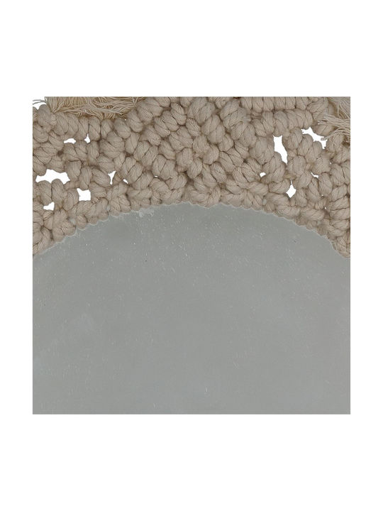 ArteLibre Wall Mirror with Beige Fabric Frame Diameter 35cm 1pcs