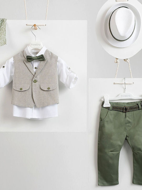 Piccolino Costum de Botez cu Vestă pentru Băiat Lin Massimo Olive 7buc