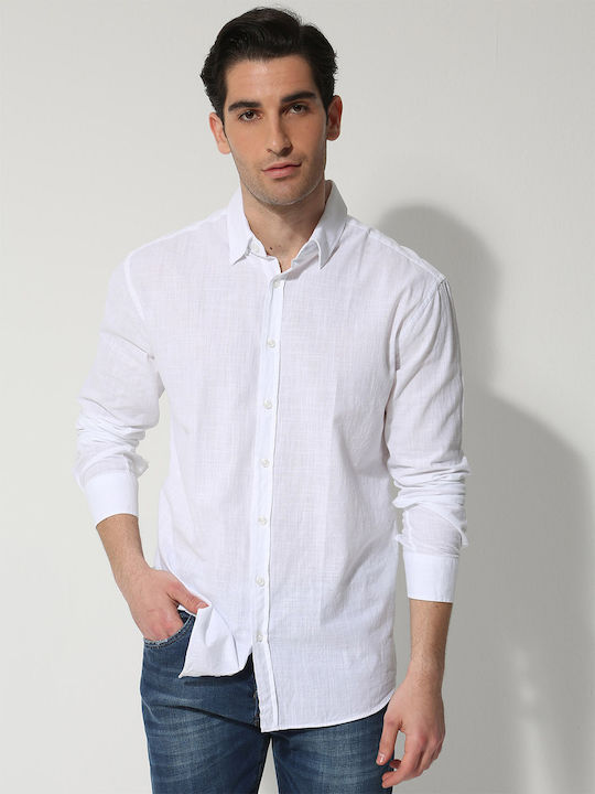 Tresor Men's Shirt Long Sleeve Linen White