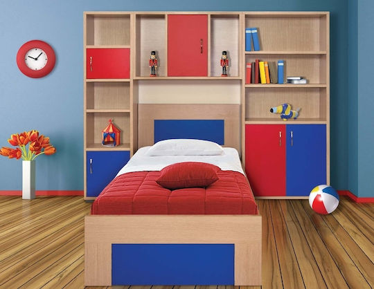 Σετ Παιδικού Δωματίου Mehrfarbig Natürlich 4Stück mit Bett für Matratze 90x190cm