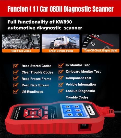 Konnwei KW-890 Car Diagnostics Digital Tool OBD 2 KW-890