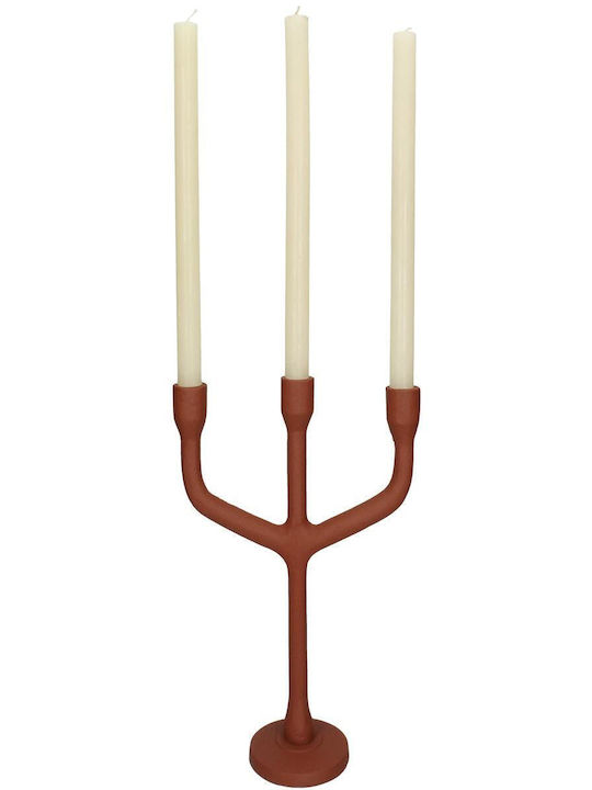 ArteLibre Candle Holder Aluminum Αλουμινένιο 3 Seats in Red Color 23.5x10x28.5cm 1pcs