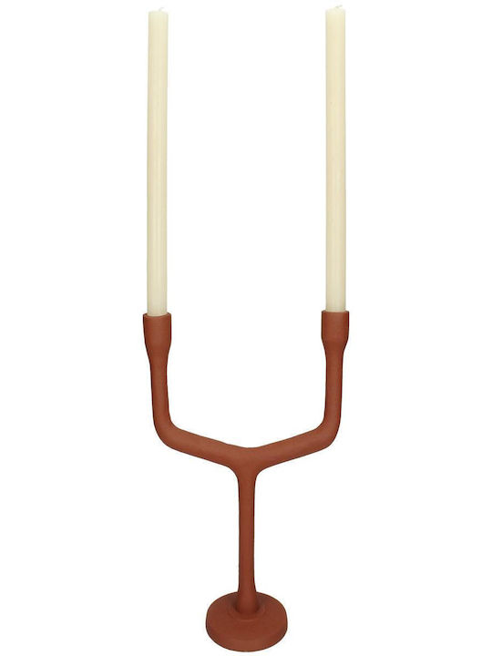 ArteLibre Candle Holder Aluminum Αλουμινένιο 2 Seats in Red Color 23.5x10x28.5cm 1pcs
