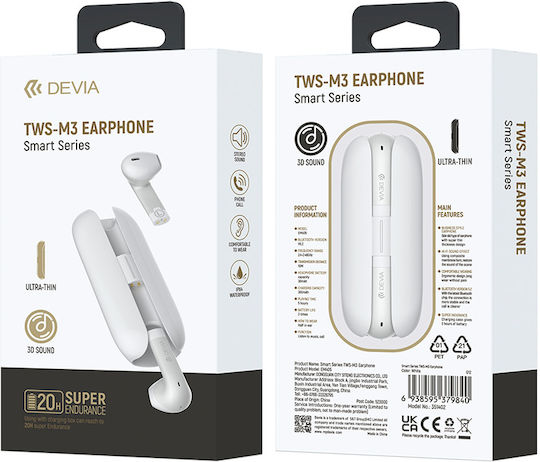 Devia TWS-M3 Earbud Bluetooth Handsfree Earphones with Charging Case White