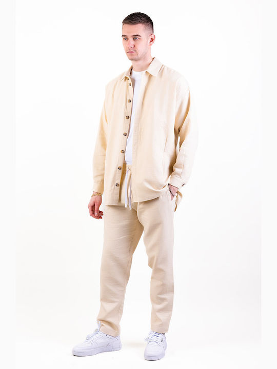 Nineteen Apparel Club Herrenhemd Overshirt Langärmelig Beige