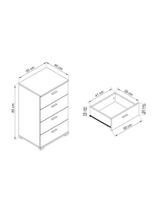 Wooden Chest of Drawers with 4 Drawers Gray 50x40x85cm