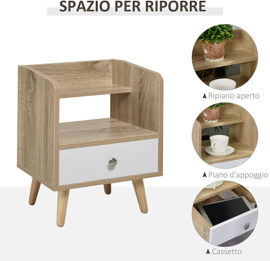 Bedside Table Wooden Oak White 37x30x48cm