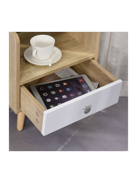 Wooden Bedside Table Oak / White 37x30x48cm