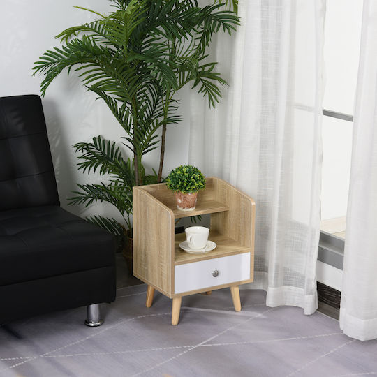 Bedside Table Wooden Oak White 37x30x48cm