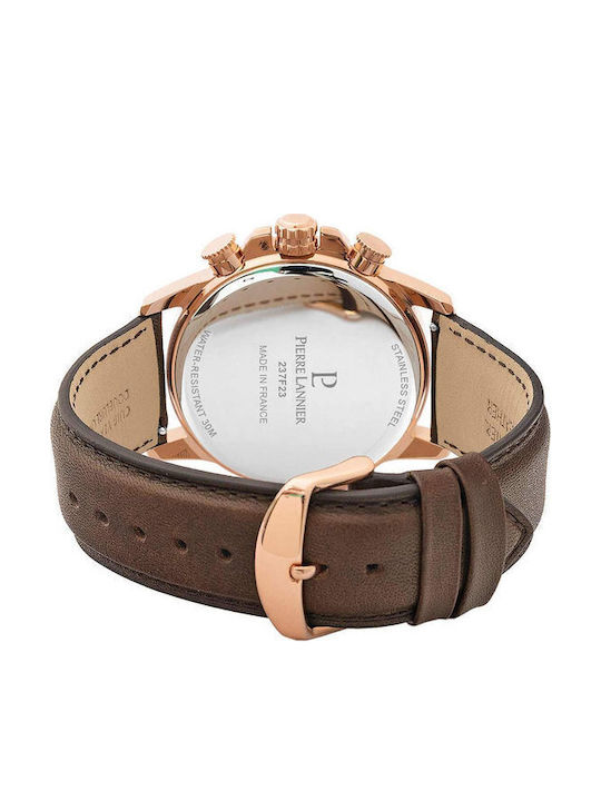 Pierre Lannier Men's Watch Chronograph Battery with Brown Leather Strap