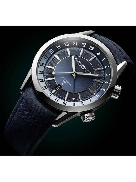 Raymond Weil Ανδρικό Ρολόι 40.5mm Αυτόματο με Μπλε Δερμάτινο Λουράκι