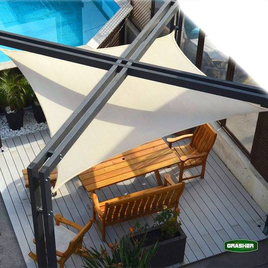 Grasher Ε220 Square Shade Sail Ecru With Hoop 5x5m 180gr/m²