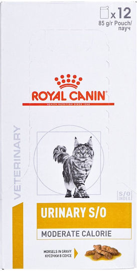 Royal Canin Urinary S/O Moderate Calorie Nassfutter für Erwachsene Katzen in Beutel mit Geflügel und Fisch Diät 85gr