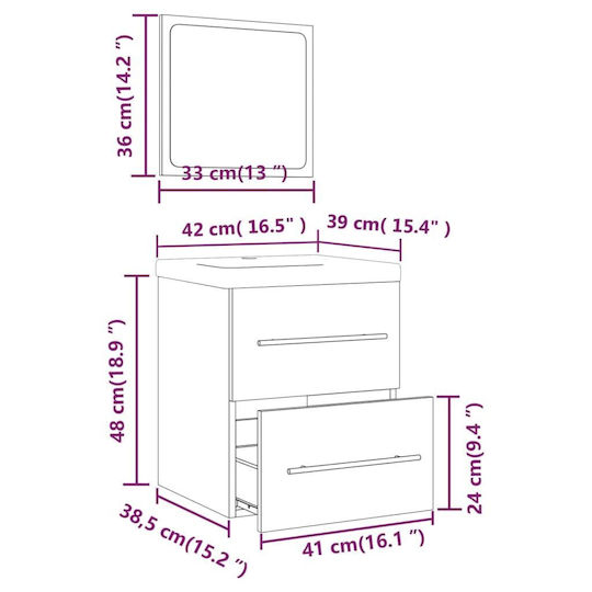 vidaXL Countertop with Sink L41xW38.5xH48cm Sonoma
