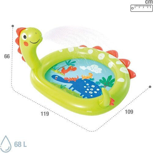 Intex Dinosaur Spray Children's Round Swimming Pool PVC 68L Inflatable 119x66cm Green