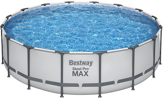 Bestway Στρογγυλή Πισίνα PVC 14.97lt με Μεταλλικό Σκελετό 488x122εκ. Γκρι