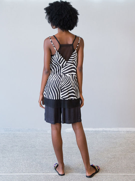 Women's Summer Blouse Satin with Straps & V Neckline Animal Print Multicolour