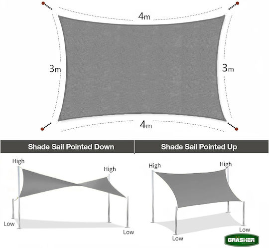 Grasher Ε220 Правоъгълена Shade Sail Сив С парчета 3x4m 180гр/кв.м